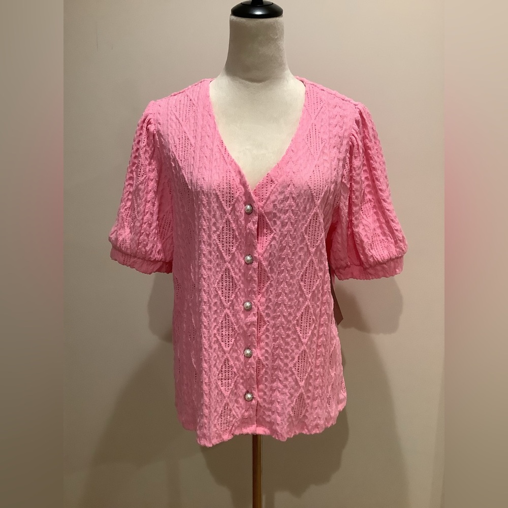 Love Scarlett Cactus Flower Pink Button-Up Top Size XL, NWT